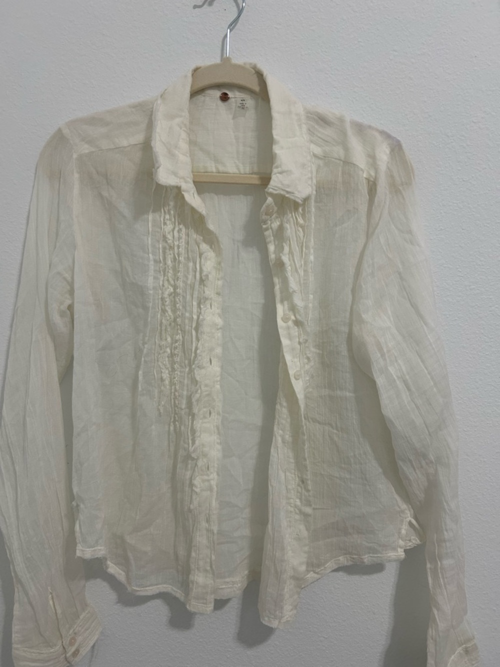 Free People Cream Gauzy Button-Up Blouse